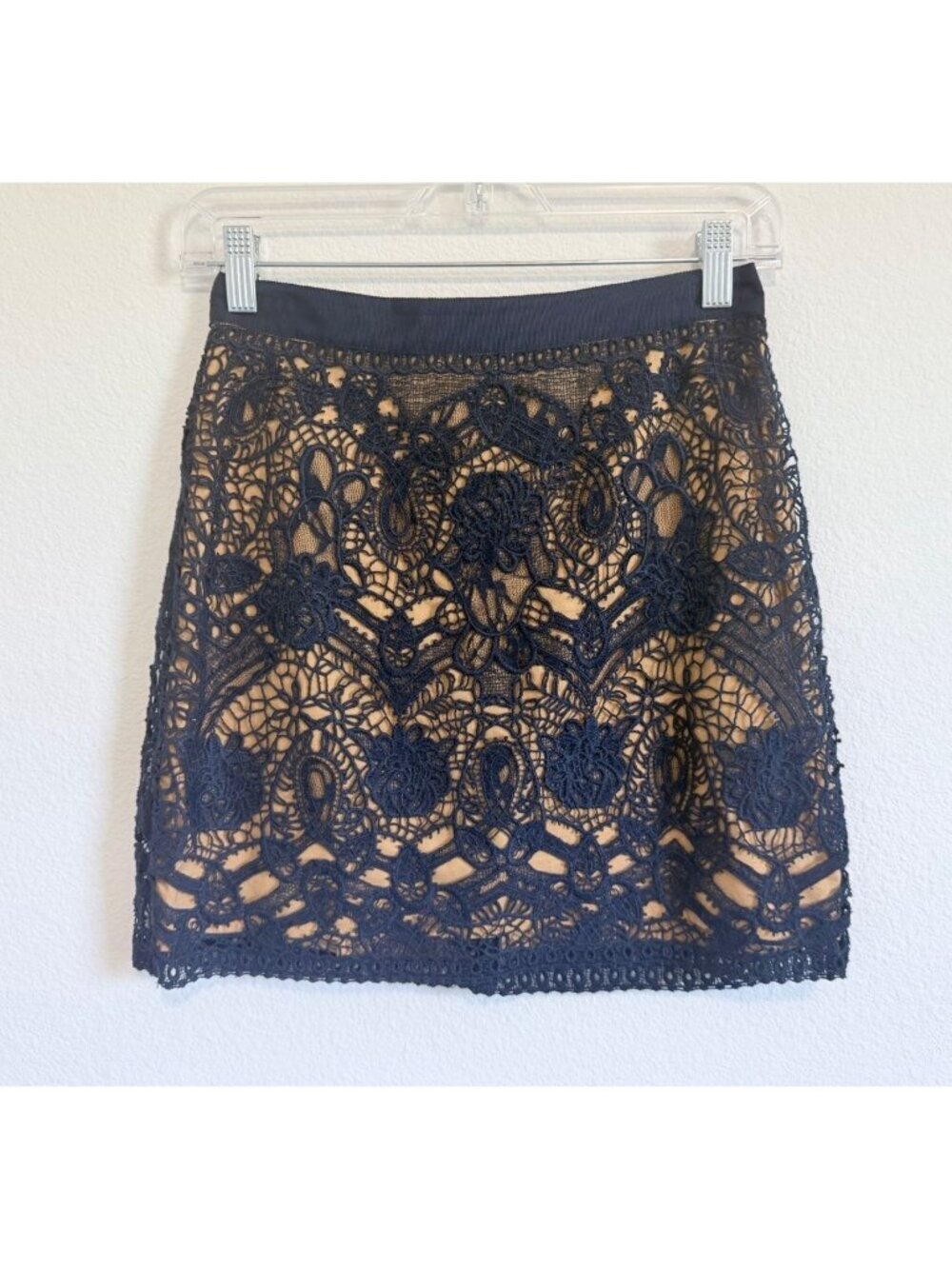 Club Monaco Blue/Beige Lace Layered Mini Skirt Women's Size 0